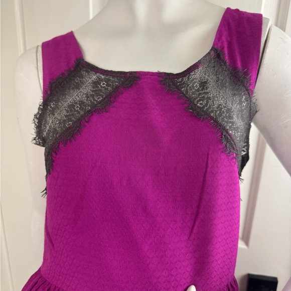 FREE PEOPLE MAGENTA & BLACK LACE GEORGIA FIT AND FLARE SLEEVELESS DRESS - Picture 6 of 13